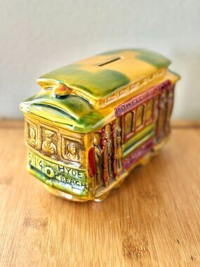 Vintage Mid Century SNCO Ceramic San Francisco Cable Car Bank With Rubber Stop